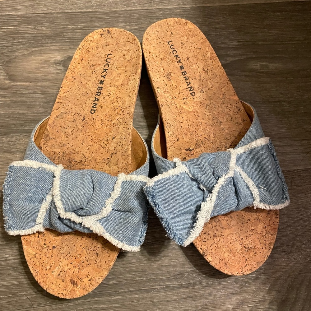 Lucky Brand denim bow slides sandal size 8